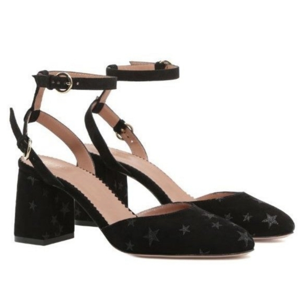 RED Valentino Black Suede Star Print Ankle Strap‎ Pumps